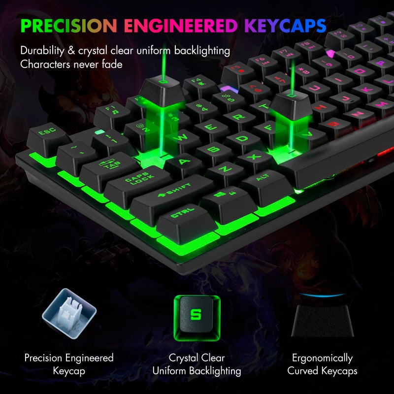 CHONCHOW 87 Keys TKL Gaming Keyboard and Mouse Combo, Wired LED Rainbow Backlit Keyboard 800-3200 DPI RGB Mouse, Gaming for PS4 Xbox PC Laptop Mac - Image 3